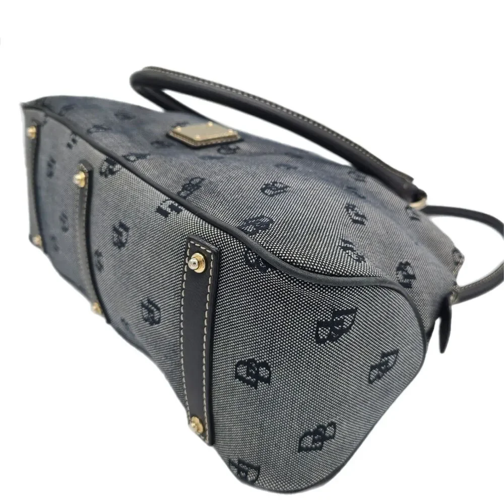 Dooney & Bourke Large Gray Monogram Canvas & Leather Trim Dome Satchel Bag GUC